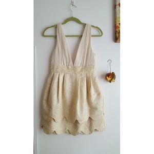 Cream Plunging Neck Cocktail Dress